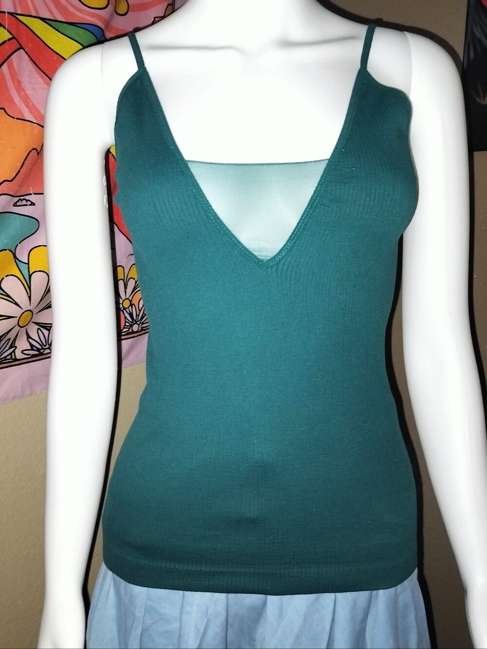 Free People Intimately Forest Green Come Around Cami Tank Top Sz M/L